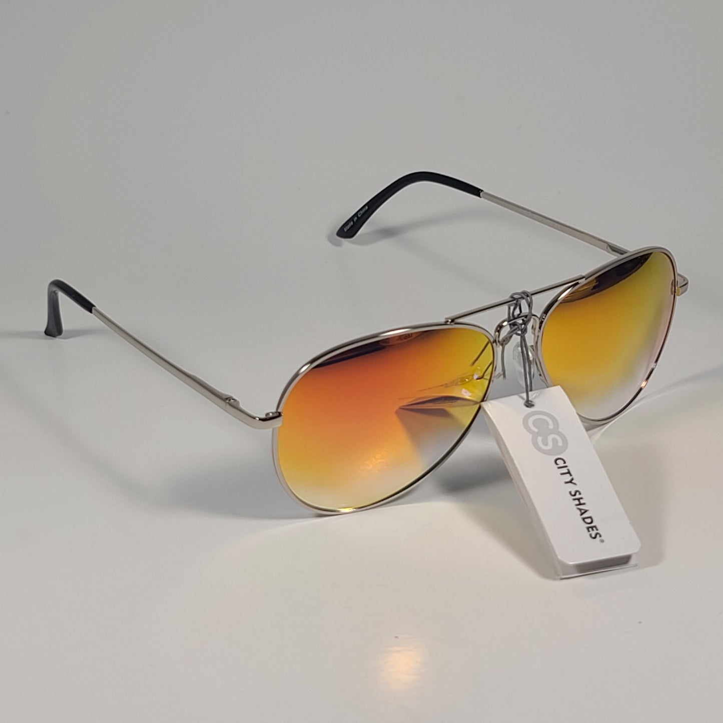 City Shades 6752-72 Pilot Sunglasses Silver Frame Orange Mirror Lens - Sunglasses