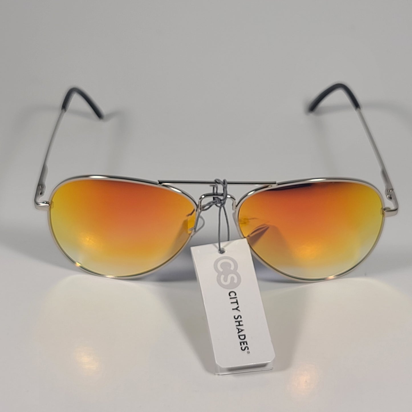 City Shades 6752-72 Pilot Sunglasses Silver Frame Orange Mirror Lens - Sunglasses