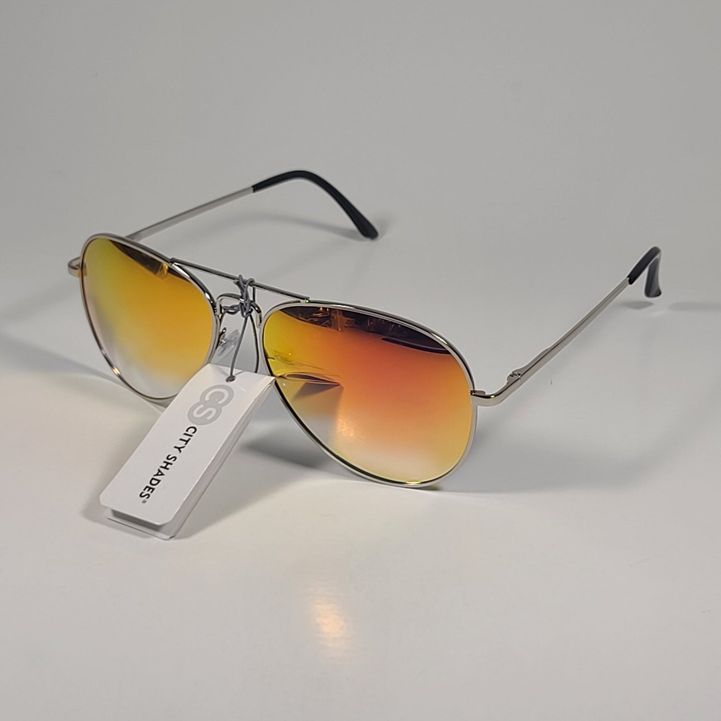City Shades 6752-72 Pilot Sunglasses Silver Frame Orange Mirror Lens - Sunglasses
