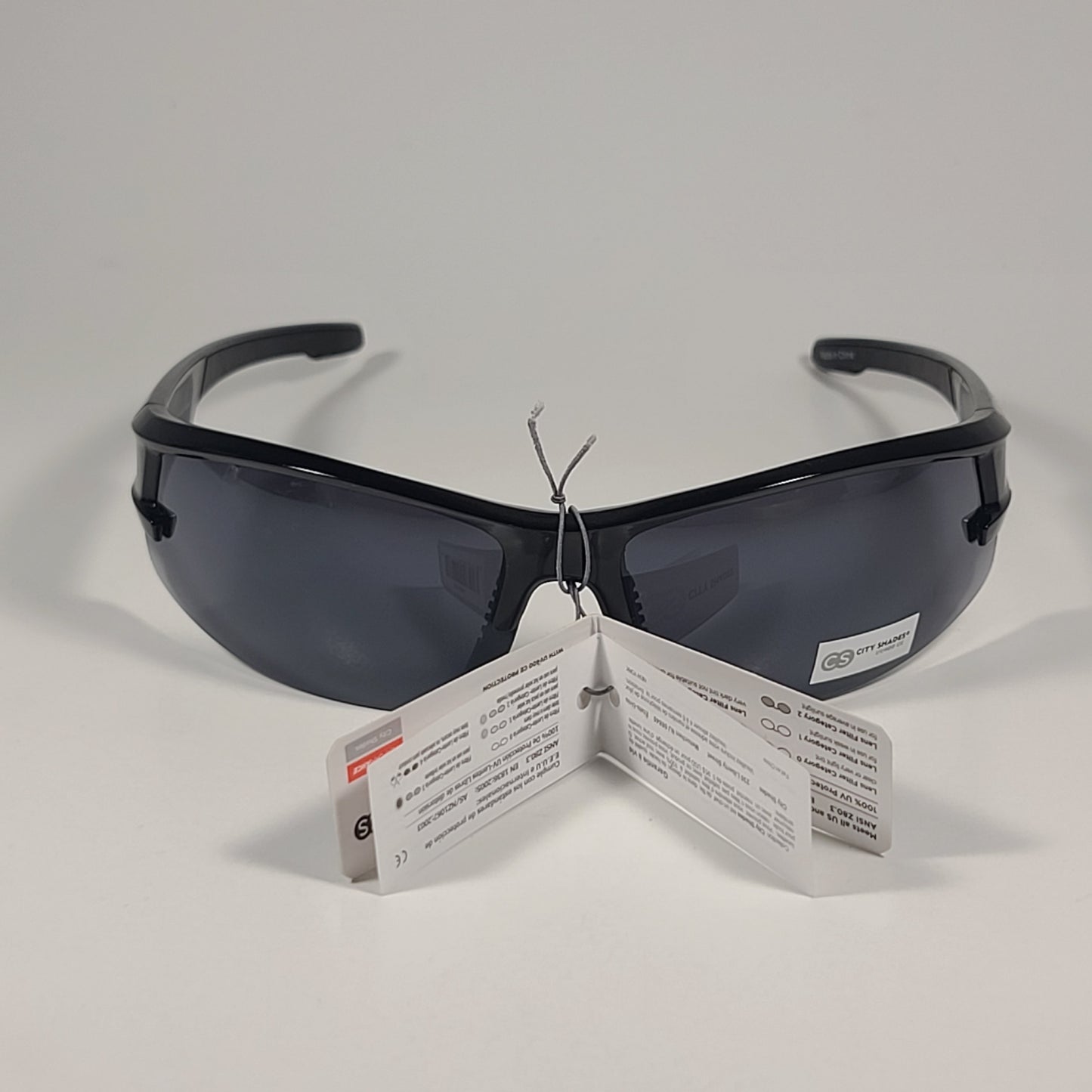 City Shades 6328 Sport Wrap Sunglasses Shiny Black Frame Gray Tinted Lens - Sunglasses