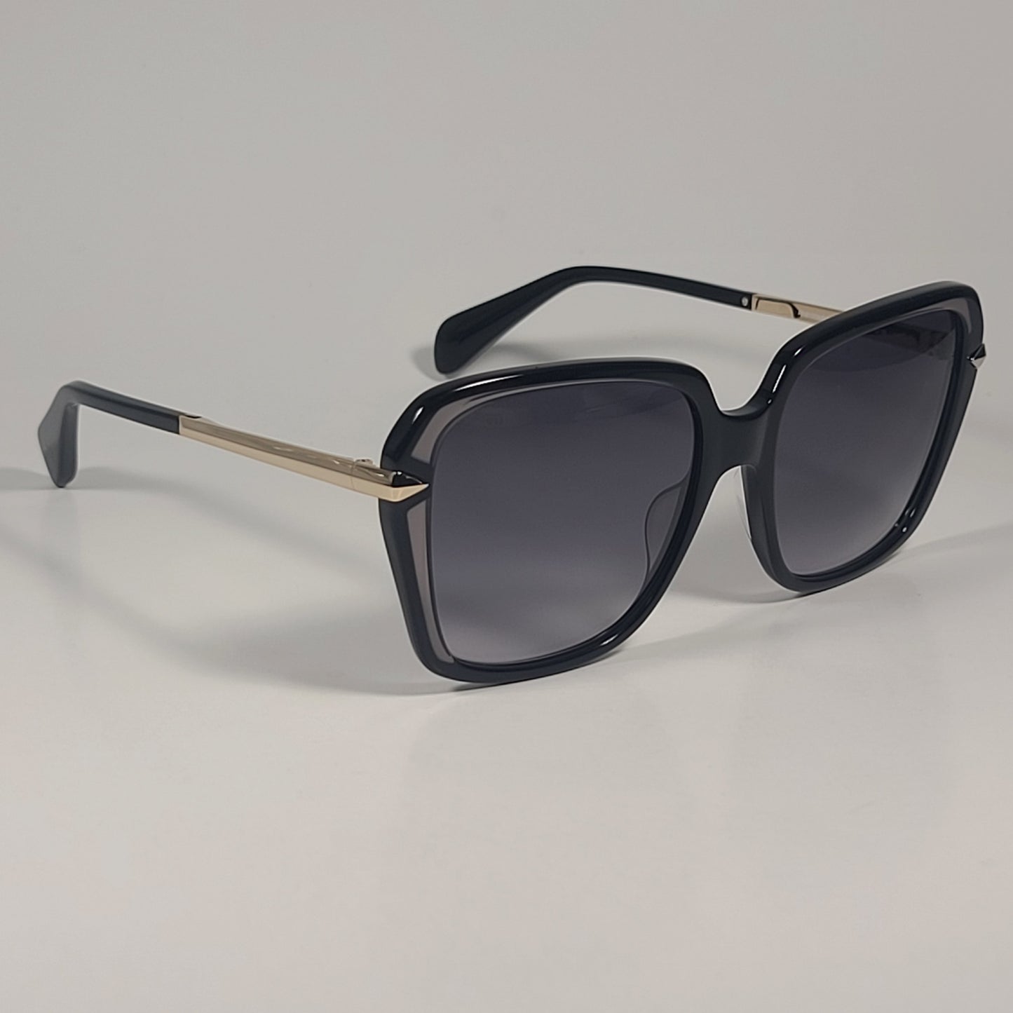 RAG & BONE RNB1059/G/S 807 9O Square Sunglasses Black Gold Gray Gradient Lens - Sunglasses