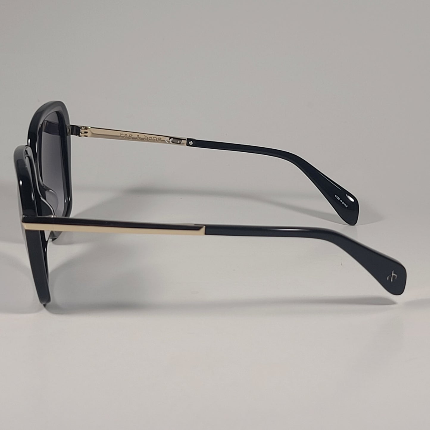 RAG & BONE RNB1059/G/S 807 9O Square Sunglasses Black Gold Gray Gradient Lens - Sunglasses