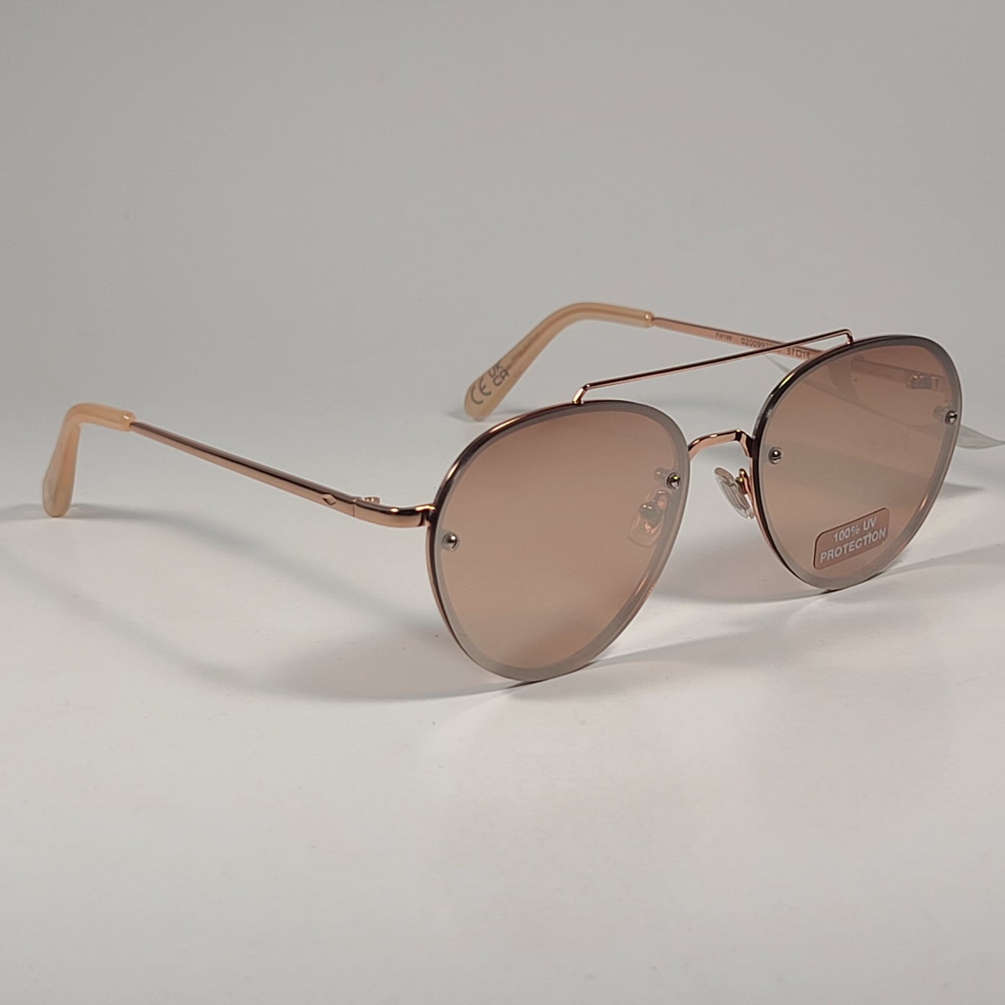Fossil FW199 Rimless Pilot Sunglasses Rose Gold Frame And Flash Lens 57mm - Sunglasses