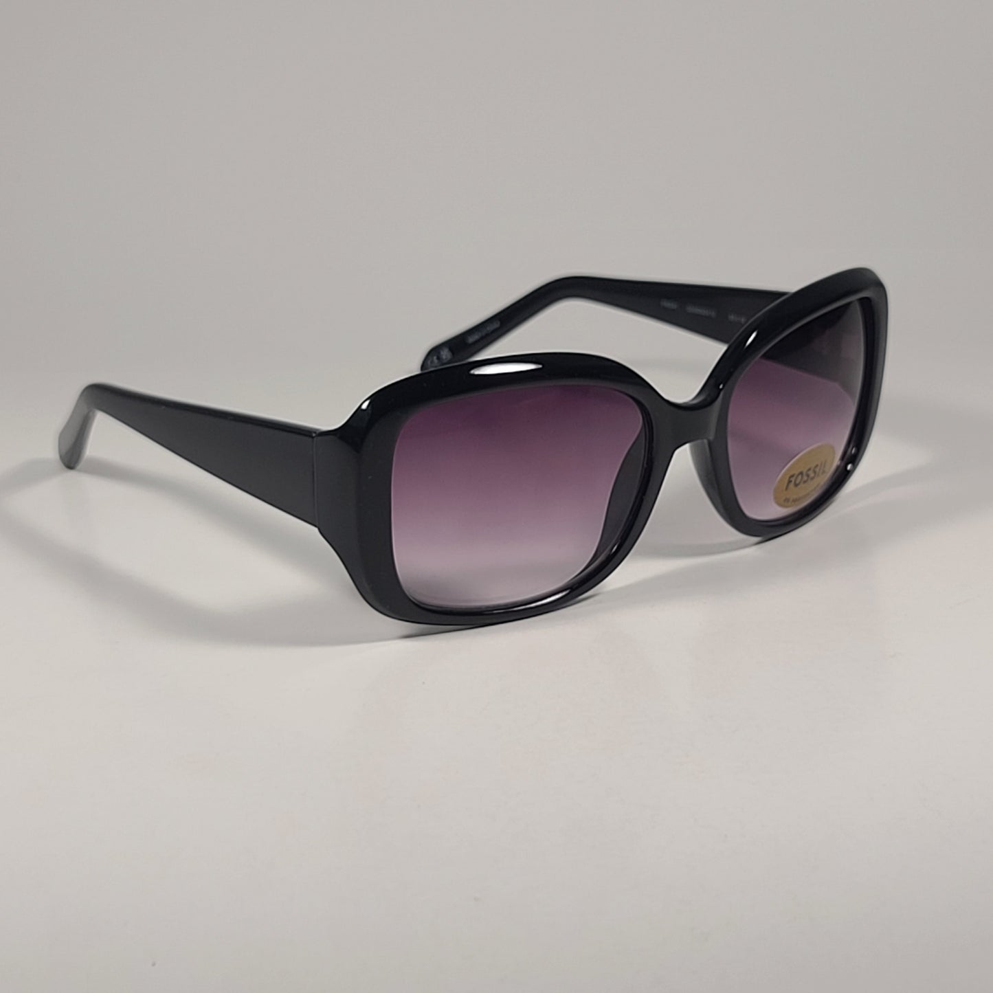Fossil Oval FW241 Sunglasses Shiny Black Frame Smoke Gradient Lens 55mm - Sunglasses