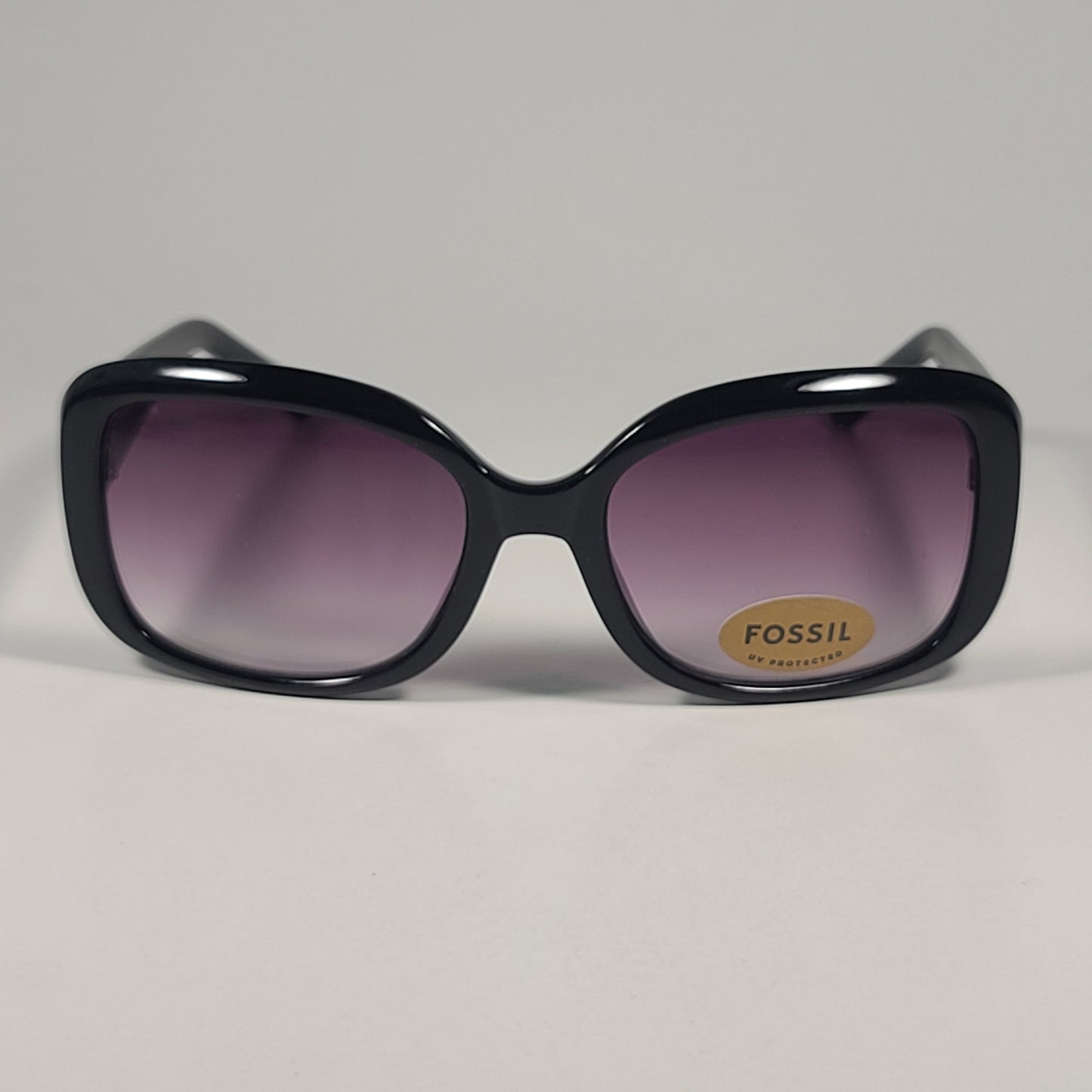 Fossil Oval FW241 Sunglasses Shiny Black Frame Smoke Gradient Lens 55mm - Sunglasses