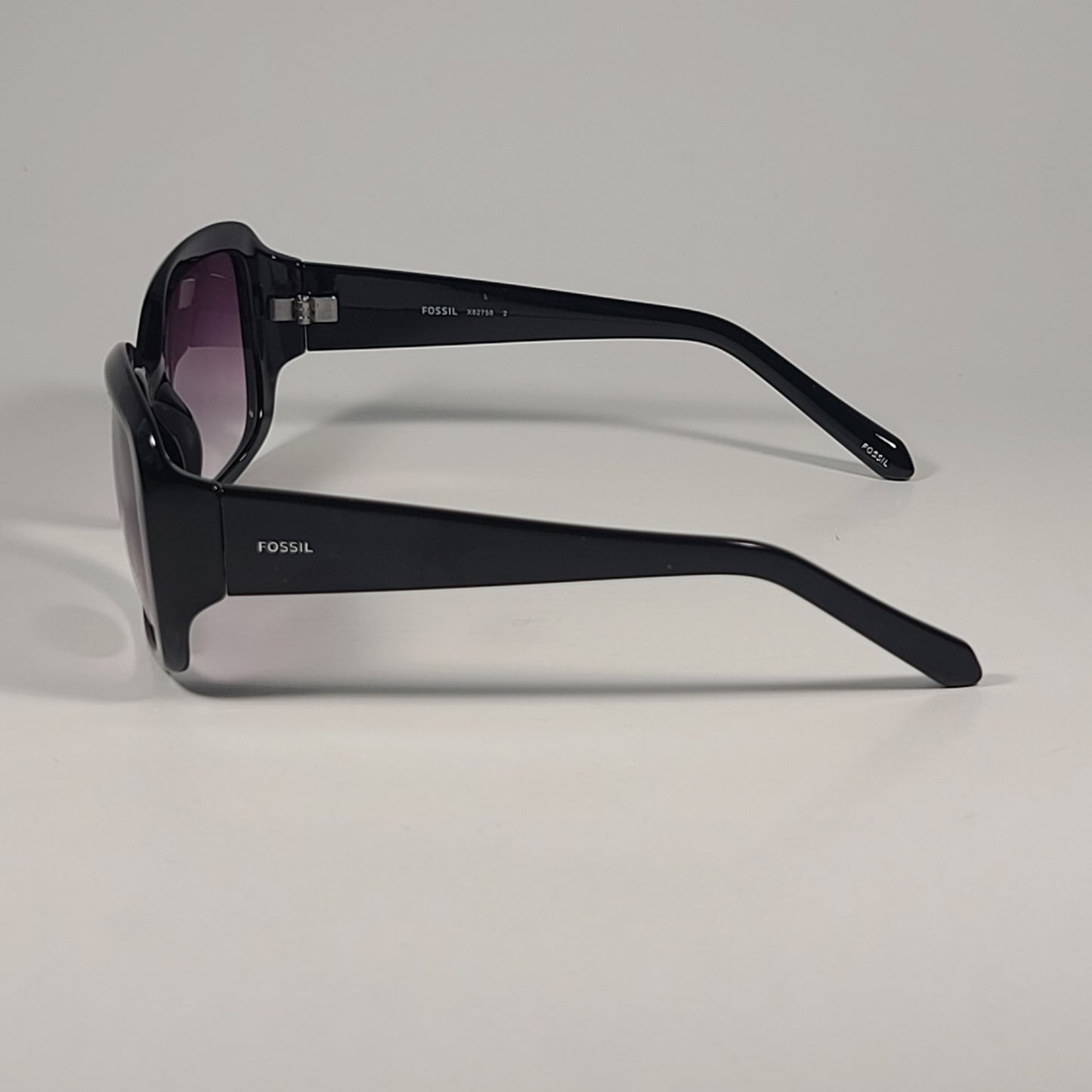 Fossil Oval FW241 Sunglasses Shiny Black Frame Smoke Gradient Lens 55mm - Sunglasses