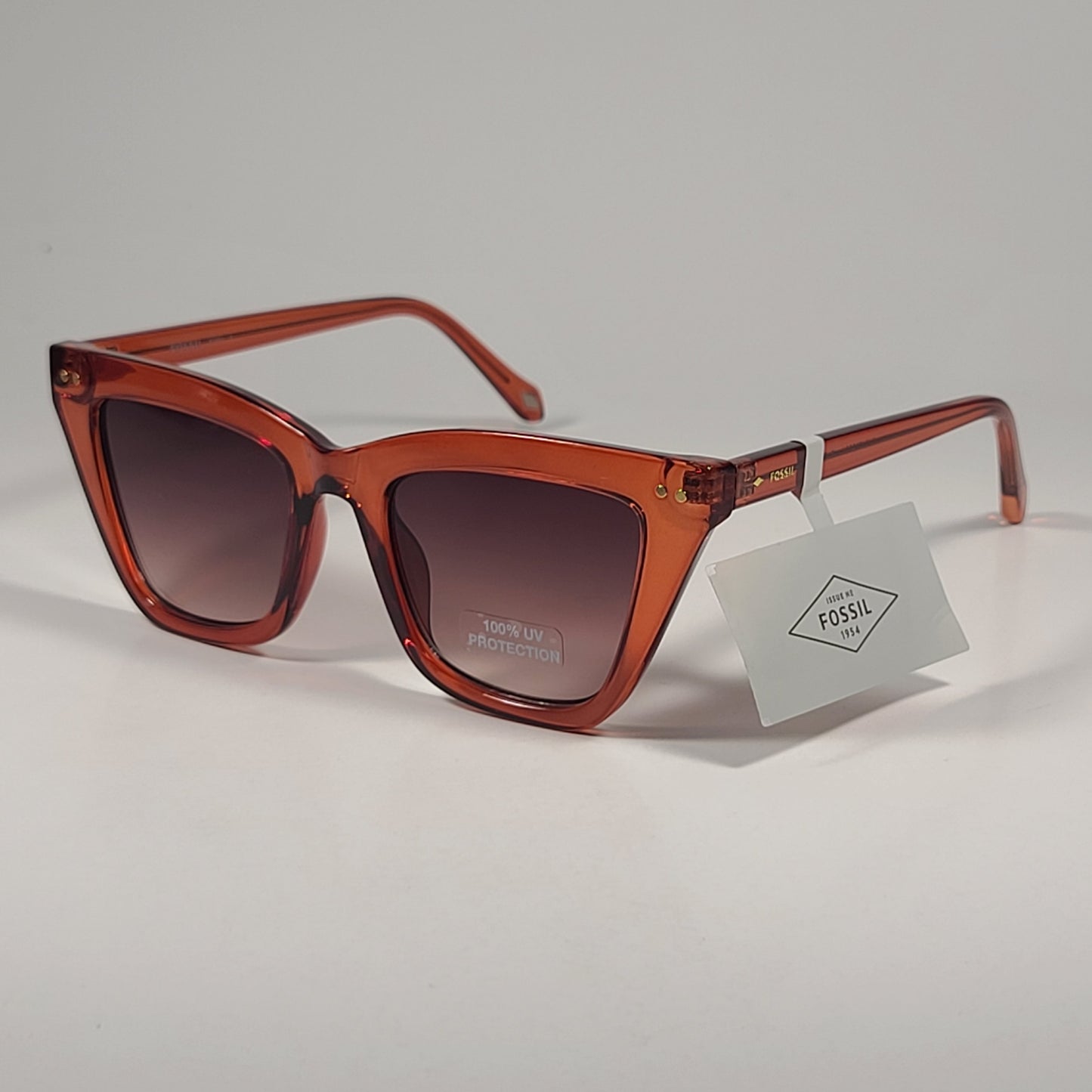 Fossil FW230 Cat Eye Sunglasses Orange Demi Frame Brown Gradient Lens 51mm - Sunglasses