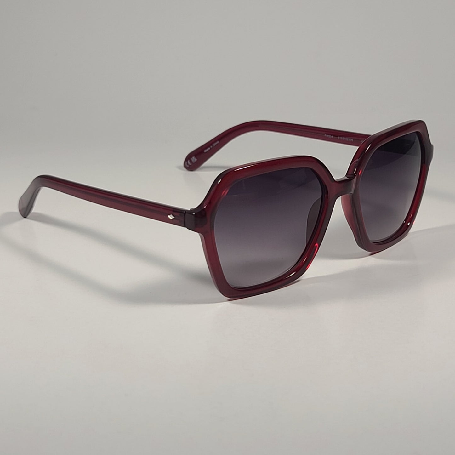 Fossil FW204 Geometric Hexagon Sunglasses Red Frame Smoke Gradient Lens 53mm - Sunglasses