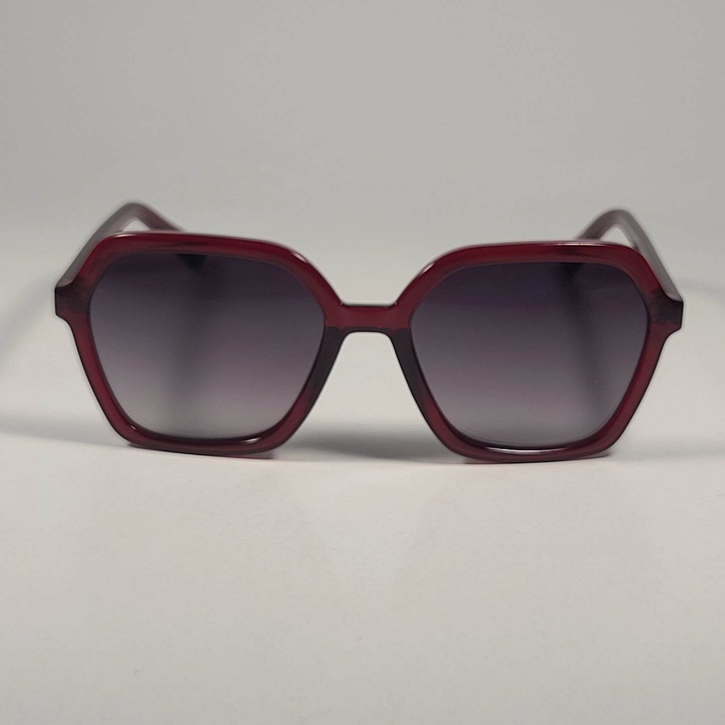 Fossil FW204 Geometric Hexagon Sunglasses Red Frame Smoke Gradient Lens 53mm - Sunglasses