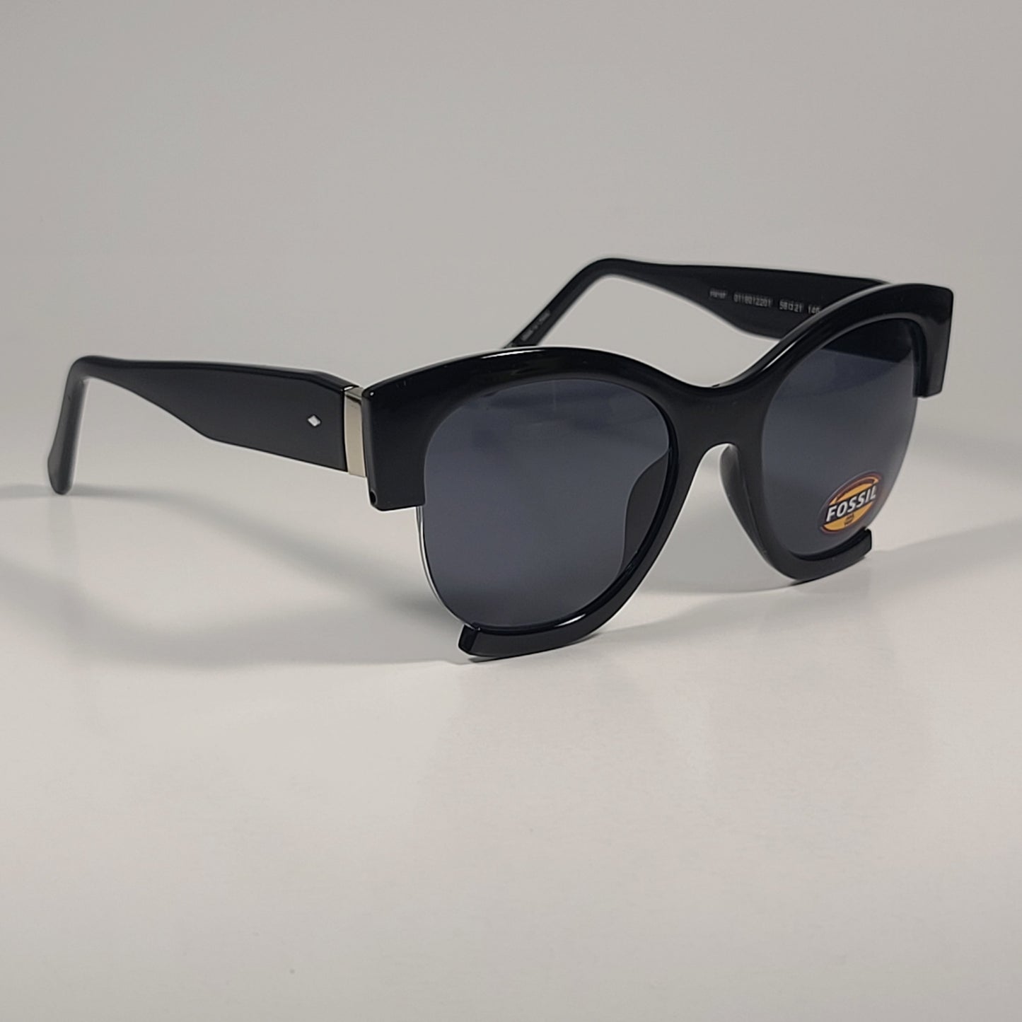 Fossil FW197 Cat Eye Oversize Sunglasses Black Frame Gray Tinted Lens 56mm - Sunglasses