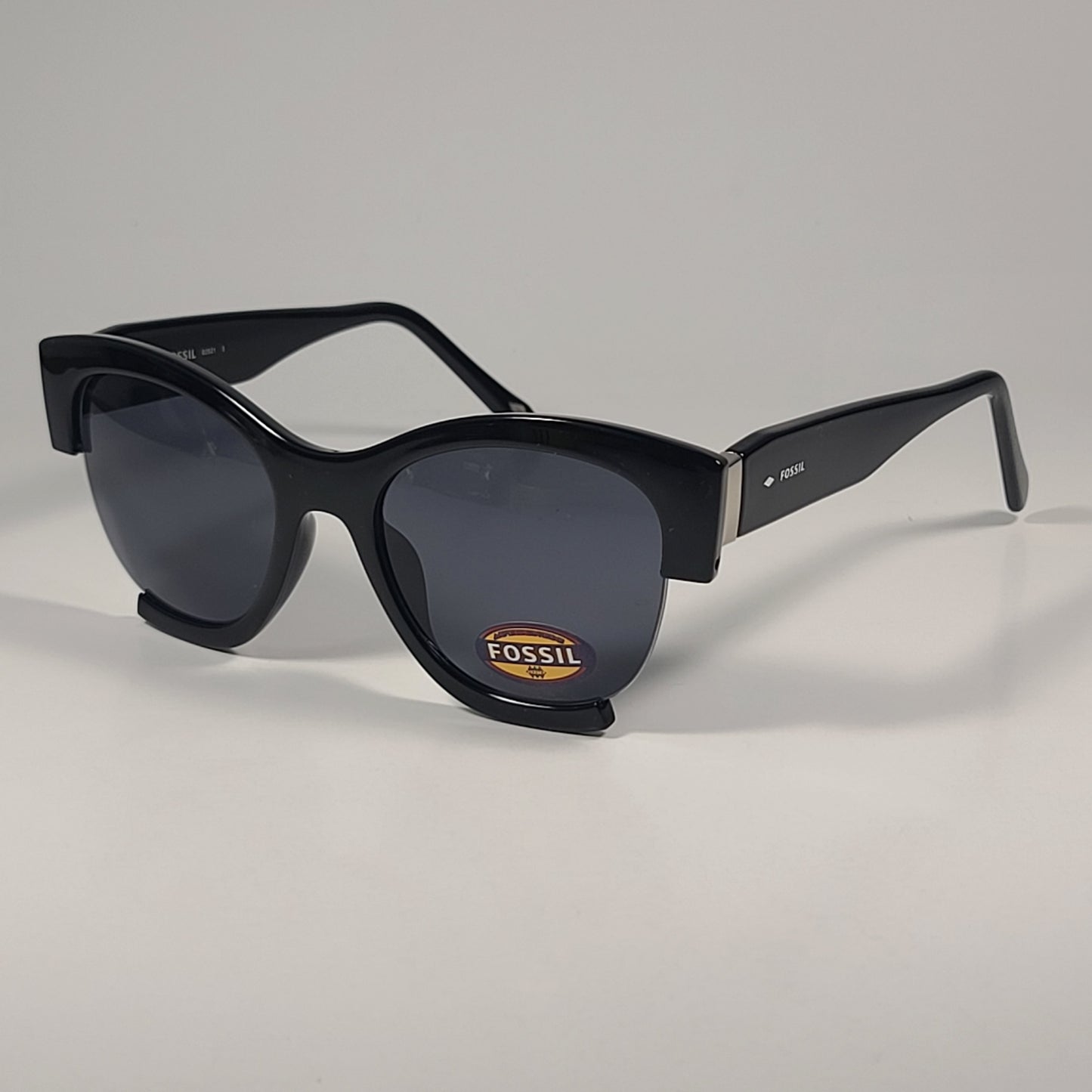 Fossil FW197 Cat Eye Oversize Sunglasses Black Frame Gray Tinted Lens 56mm - Sunglasses