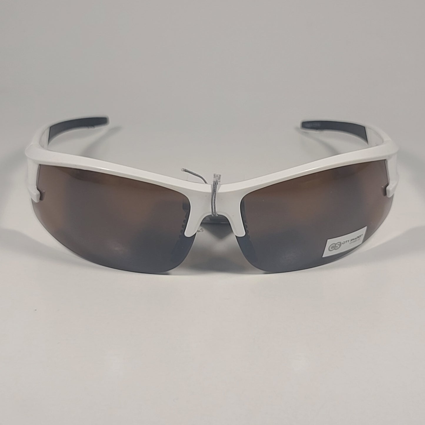 City Shades 6328 Sport Wrap Sunglasses White Frame Brown Tinted Lens - Sunglasses