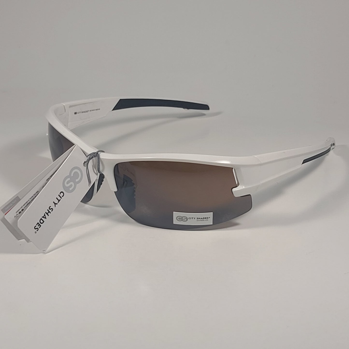 City Shades 6328 Sport Wrap Sunglasses White Frame Brown Tinted Lens - Sunglasses
