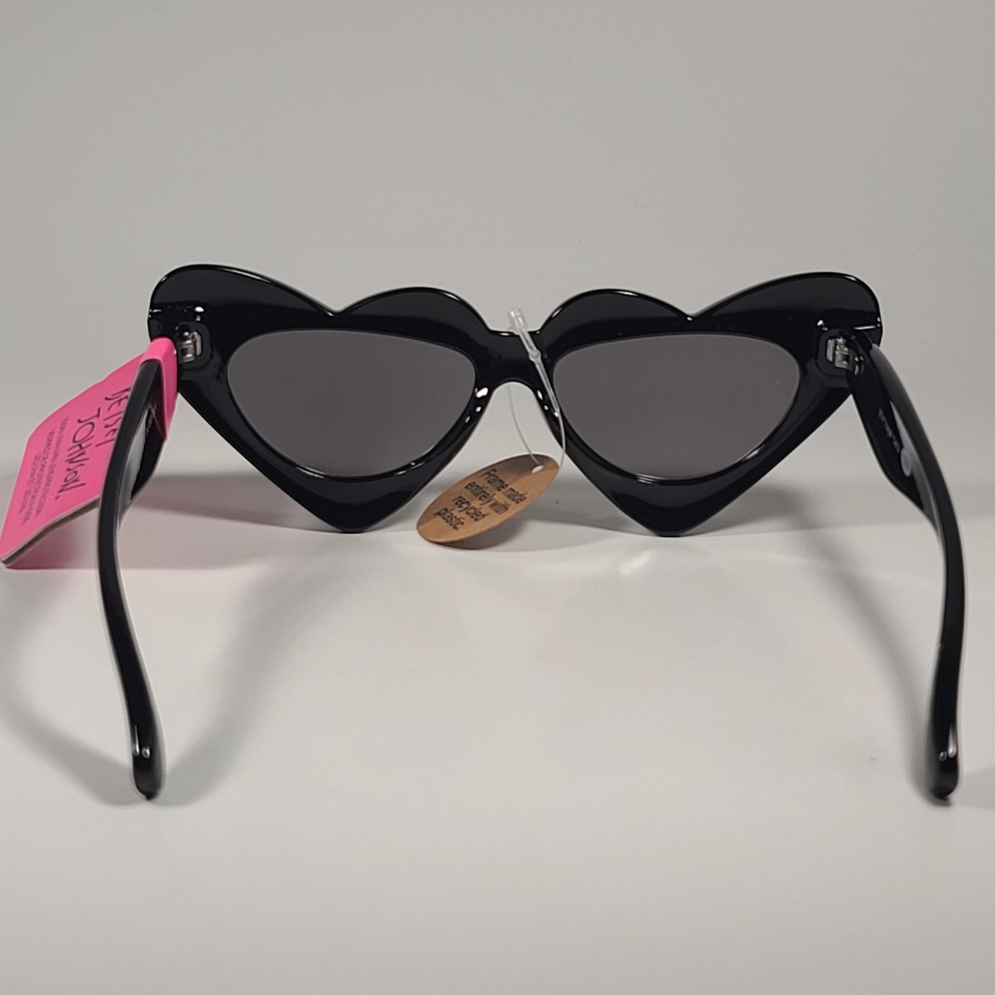 Betsey Johnson Heart Shape Sunglasses Shiny Black Silver Mirror Lens BJ 24 203 - Sunglasses