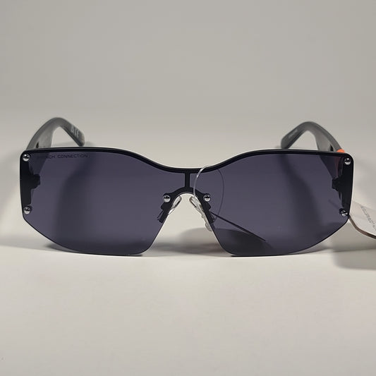 French Connection FC 25 77 Shield Sunglasses Shiny Black Frame Solid Gray Lens - Sunglasses
