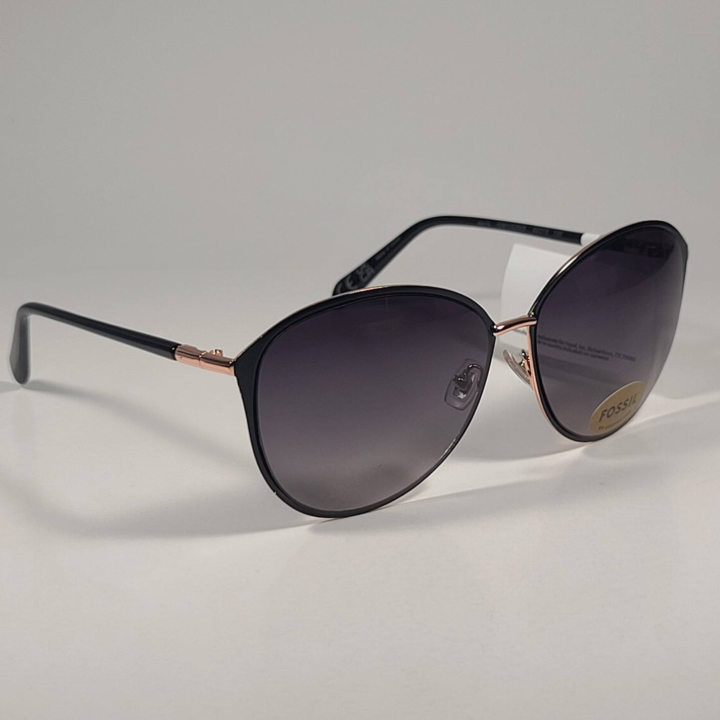 Fossil FW174 Cat Eye Sunglasses Black Gold Frame Smoke Gradient Lens 62mm - Sunglasses