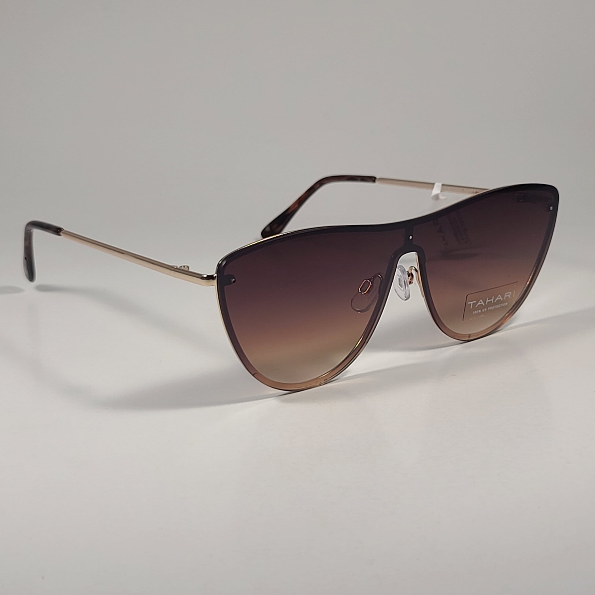 Tahari Rimless Shield Sunglasses Gold Tortoise Brown Gradient Lens TH871 GLDTS - Sunglasses
