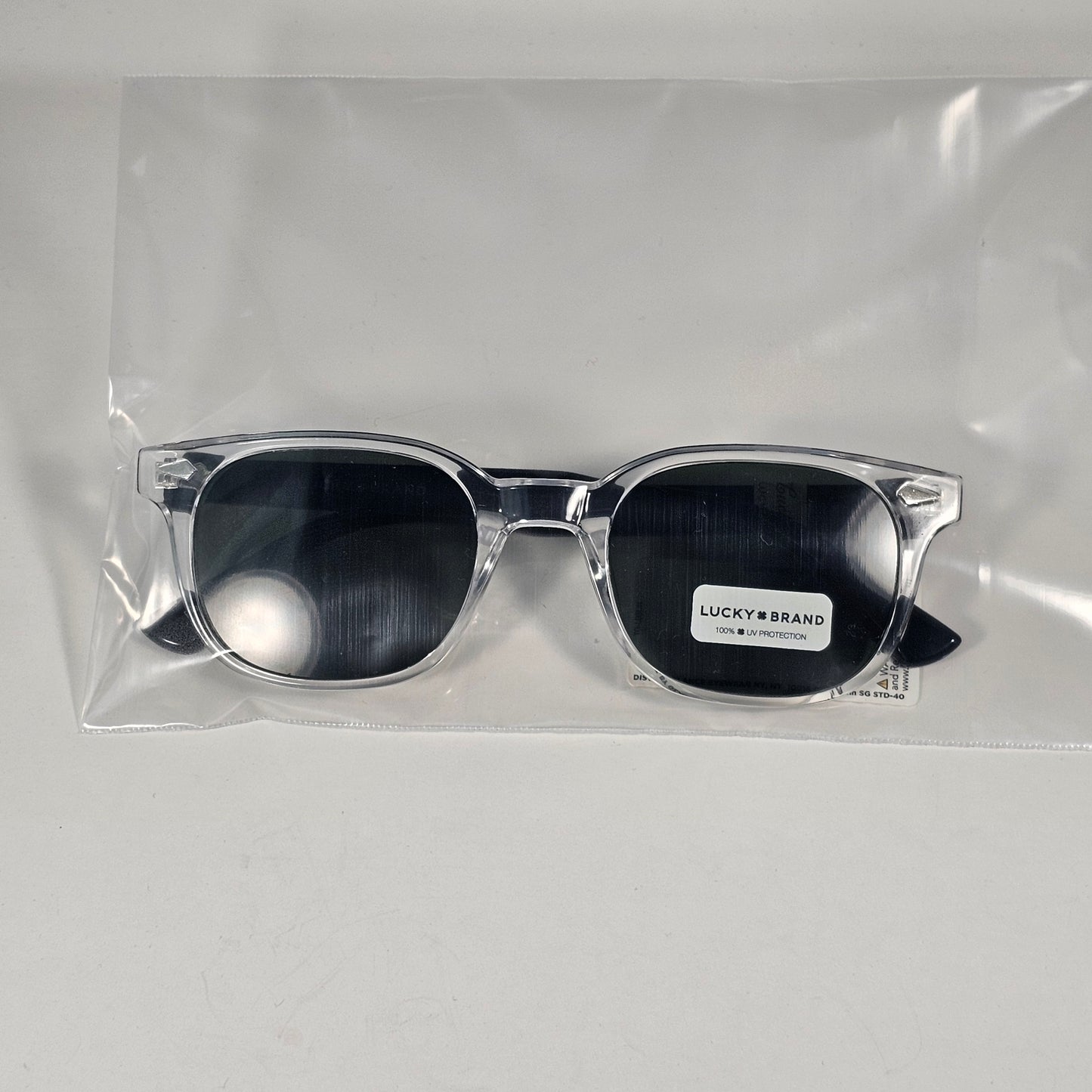 Lucky Brand LB59014 5JB G15 Rectangular Sunglasses Black And Crystal Frame Green Tinted Lens - Sunglasses