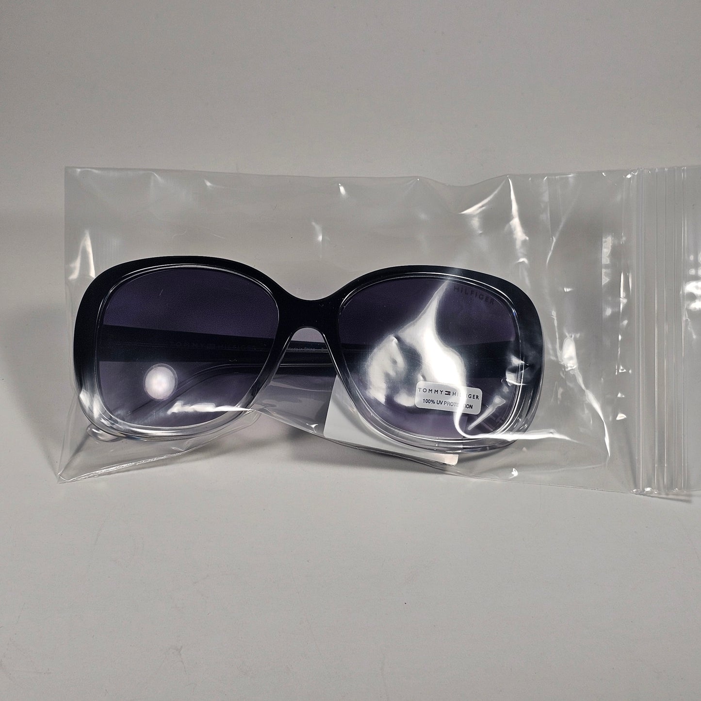 Tommy Hilfiger WP OL664 Oversize Oval Sunglasses Black Crystal Smoke Gradient Lens - Sunglasses
