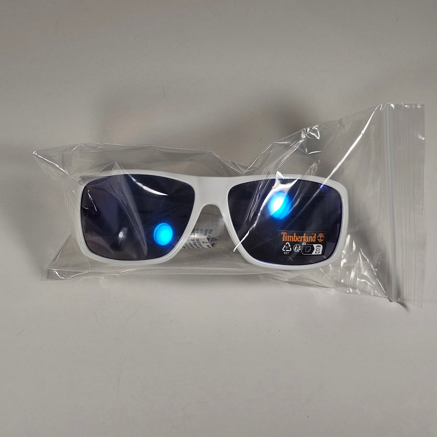 Timberland TB7292 21C Sport Wrap Sunglasses White Frame Blue Mirror Lens 62mm