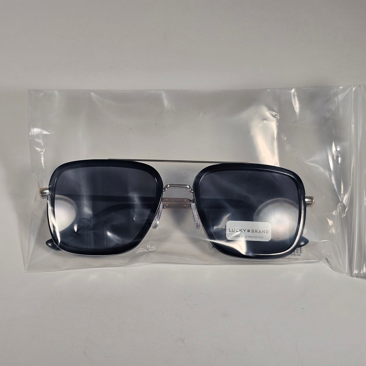 Lucky Brand LB93548 Square Aviator Sunglasses Silver Black Metal Gray Lenses