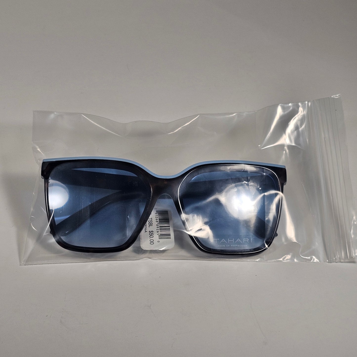 Tahari TH980 TSBL Oversize Square Sunglasses Brown Tortoise Blue Gradient Lens