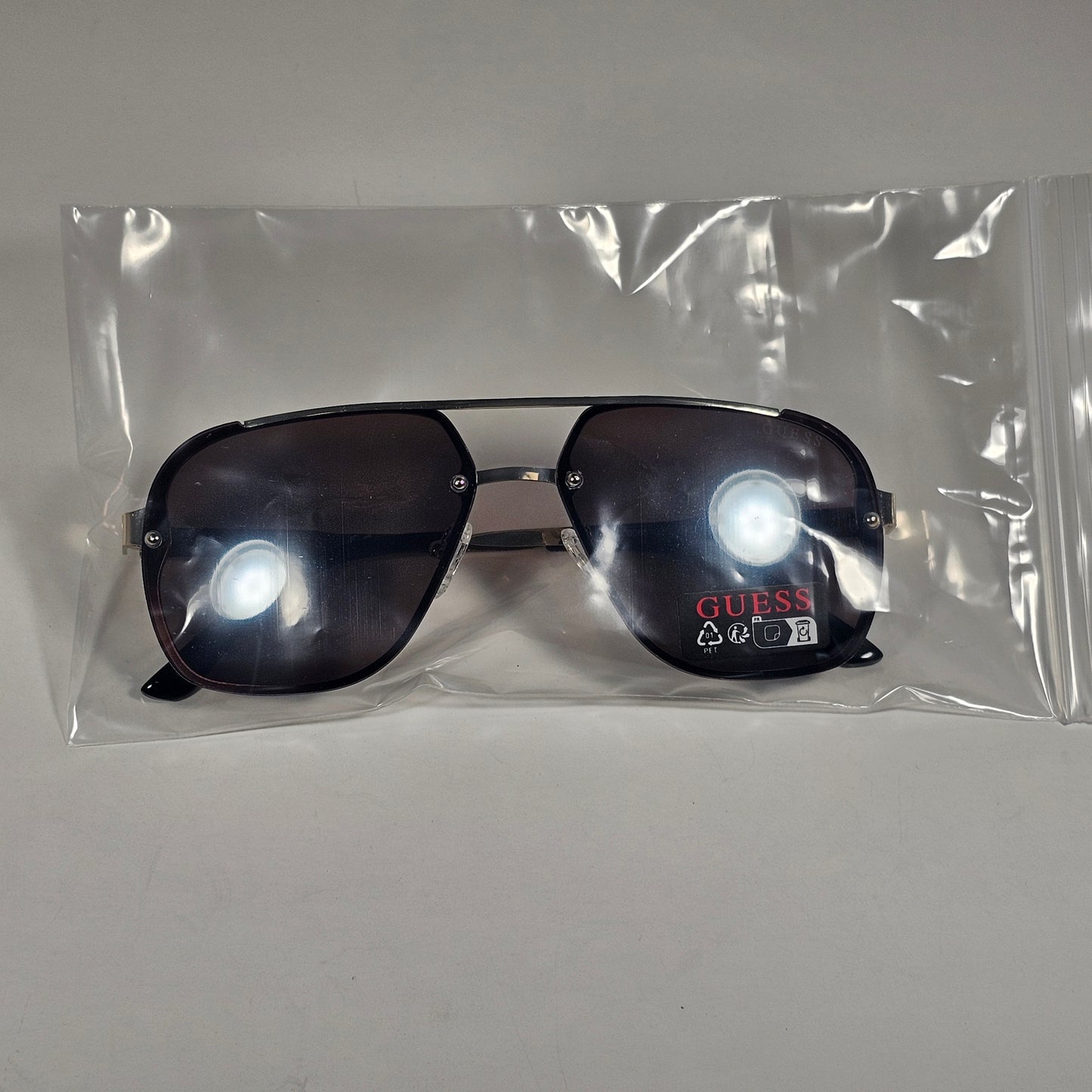 Guess GO00065 32G Rimless Pilot Sunglasses Gold Frame Brown Gray Flash Lens 60mm