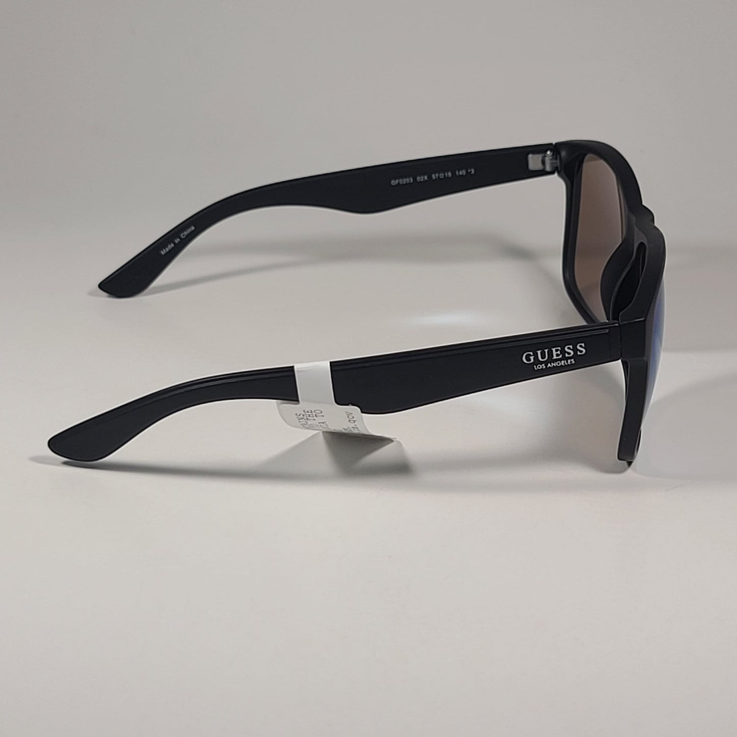 Guess GF0203 02X Square Sunglasses Matte Black Frame Blue Mirror Lens 57mm - Sunglasses