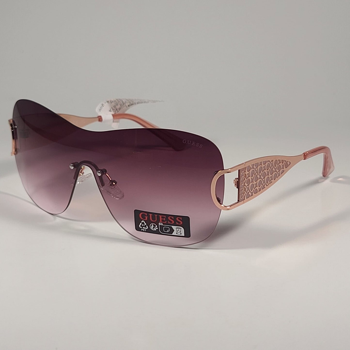 Guess GO00038 28T Rimless Shield Sunglasses Rose Gold Frame Pink Gradient Lens - Sunglasses