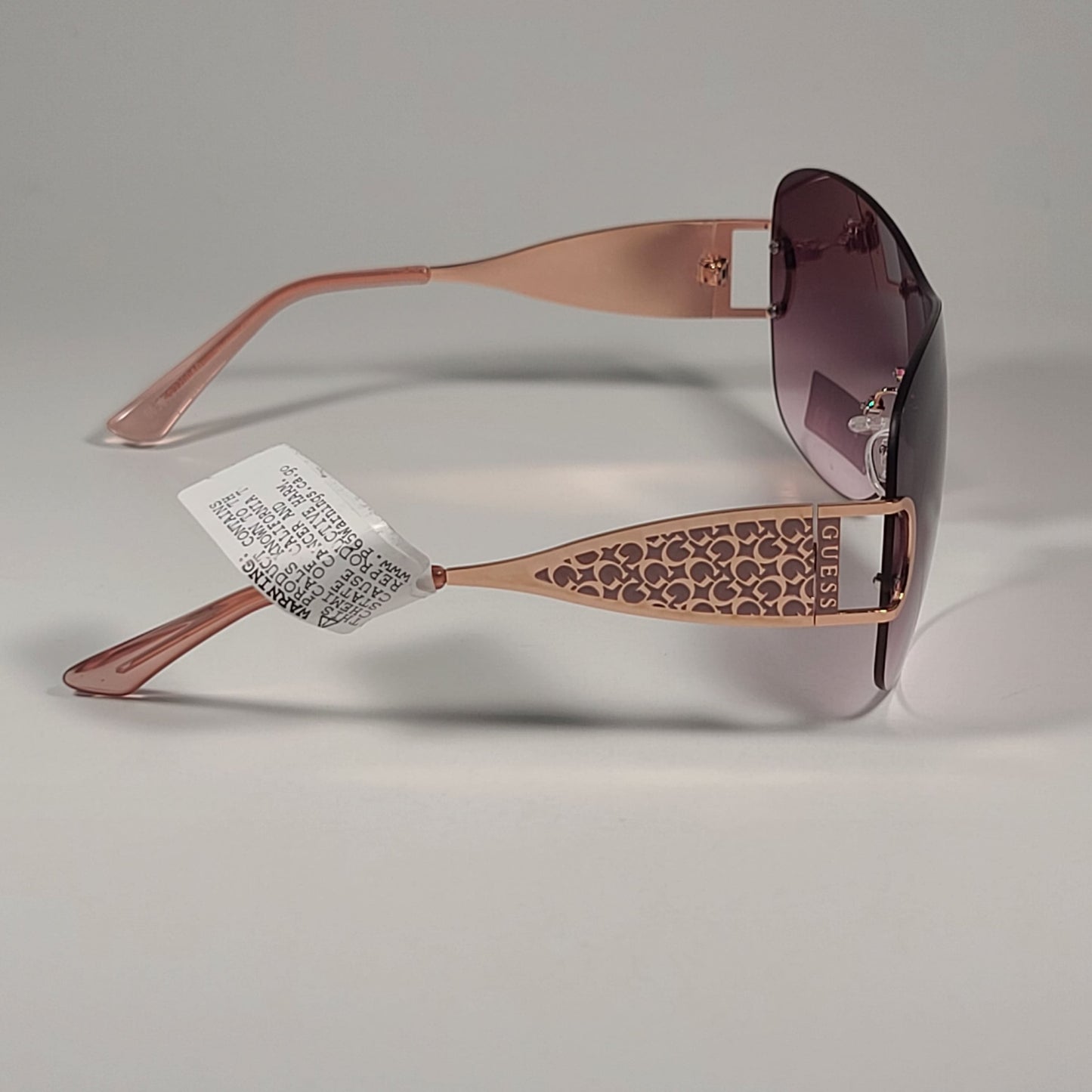 Guess GO00038 28T Rimless Shield Sunglasses Rose Gold Frame Pink Gradient Lens - Sunglasses