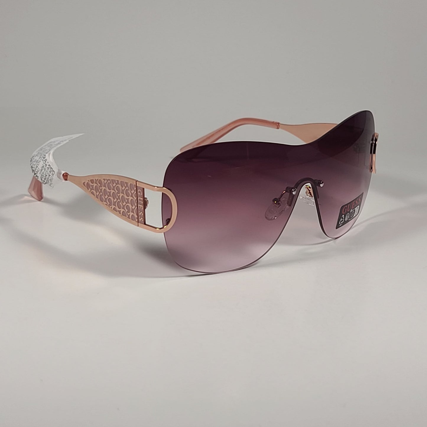 Guess GO00038 28T Rimless Shield Sunglasses Rose Gold Frame Pink Gradient Lens - Sunglasses