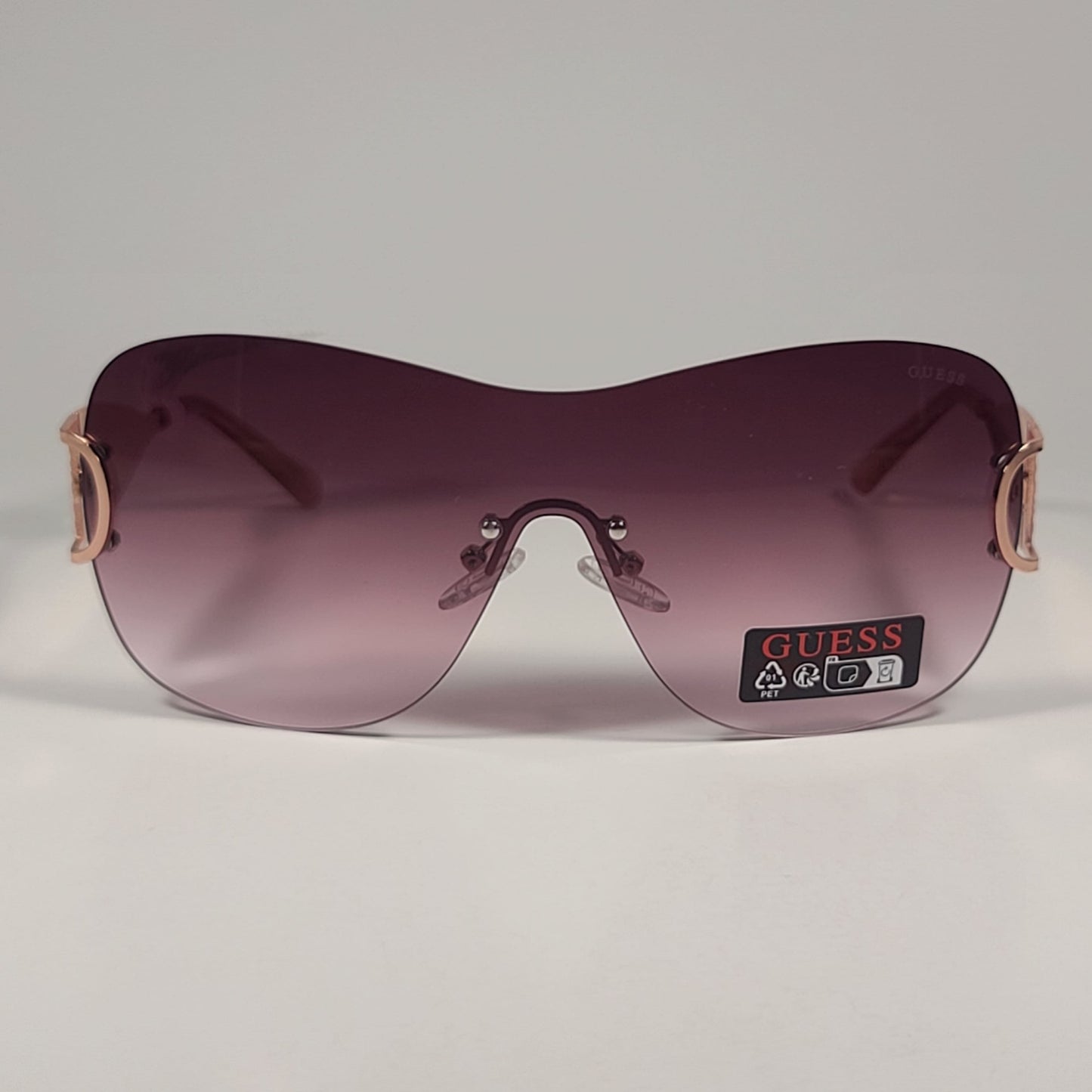 Guess GO00038 28T Rimless Shield Sunglasses Rose Gold Frame Pink Gradient Lens - Sunglasses