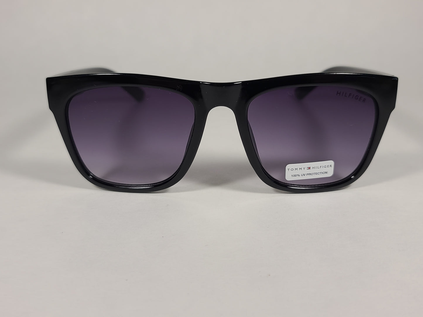 Tommy Hilfiger Kim Squared Sunglasses Shiny Black Frame Smoke Gradient Lens KIM WP OL450 - Sunglasses