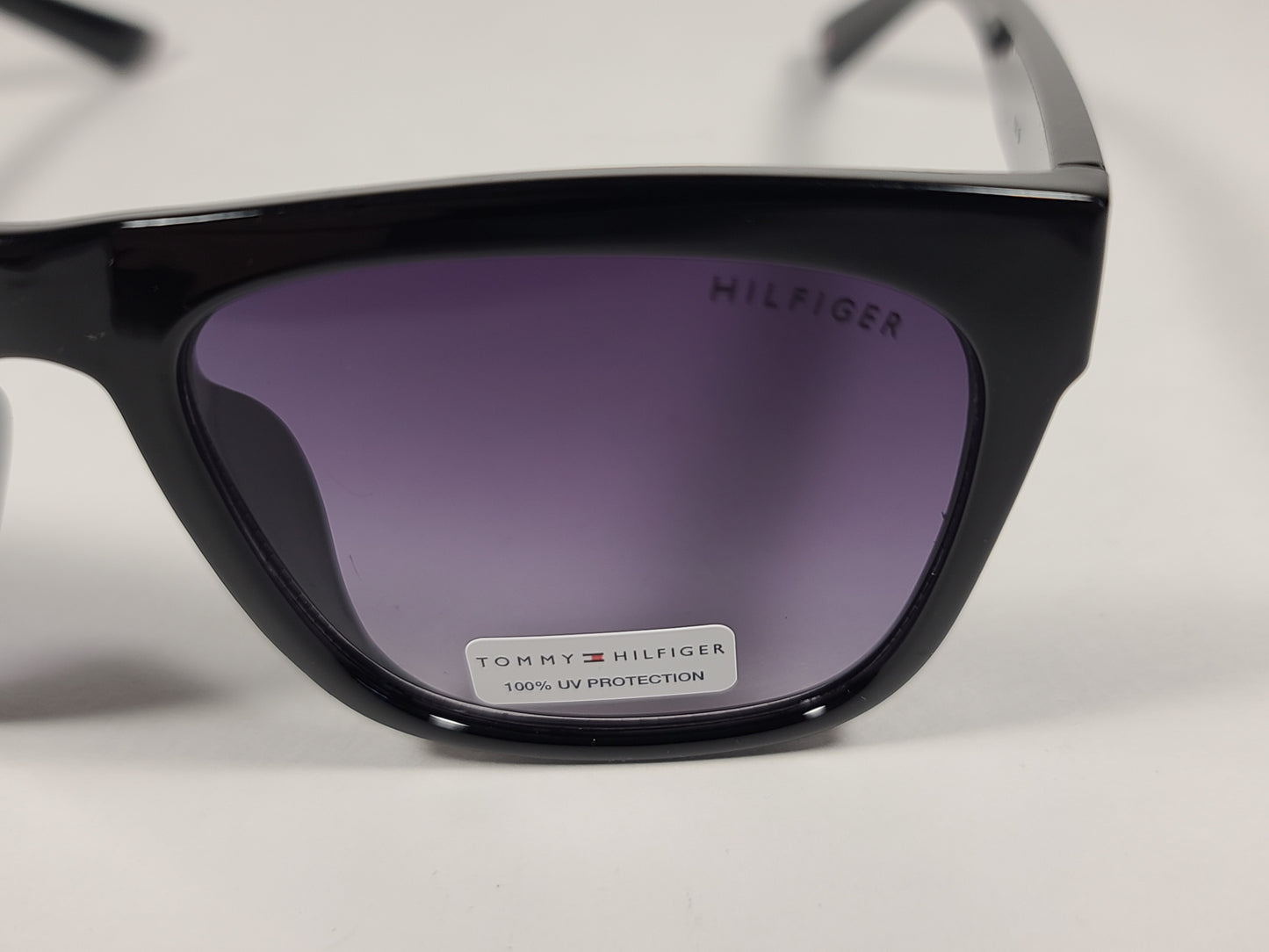 Tommy Hilfiger Kim Squared Sunglasses Shiny Black Frame Smoke Gradient Lens KIM WP OL450 - Sunglasses