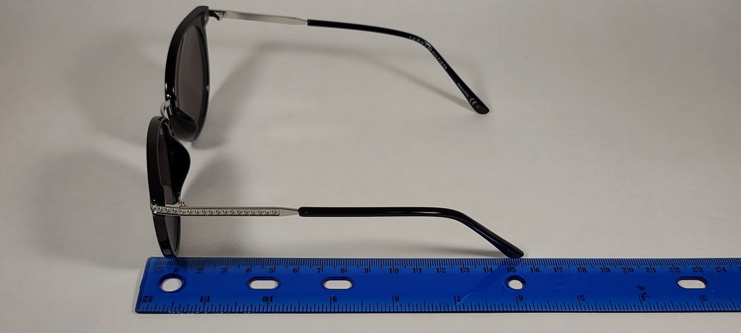 Tommy Hilfiger Mystique Sunglasses Shiny Black And Silver Frame Blue Mirror Lens MYSTIQUE WP OL510 - Sunglasses