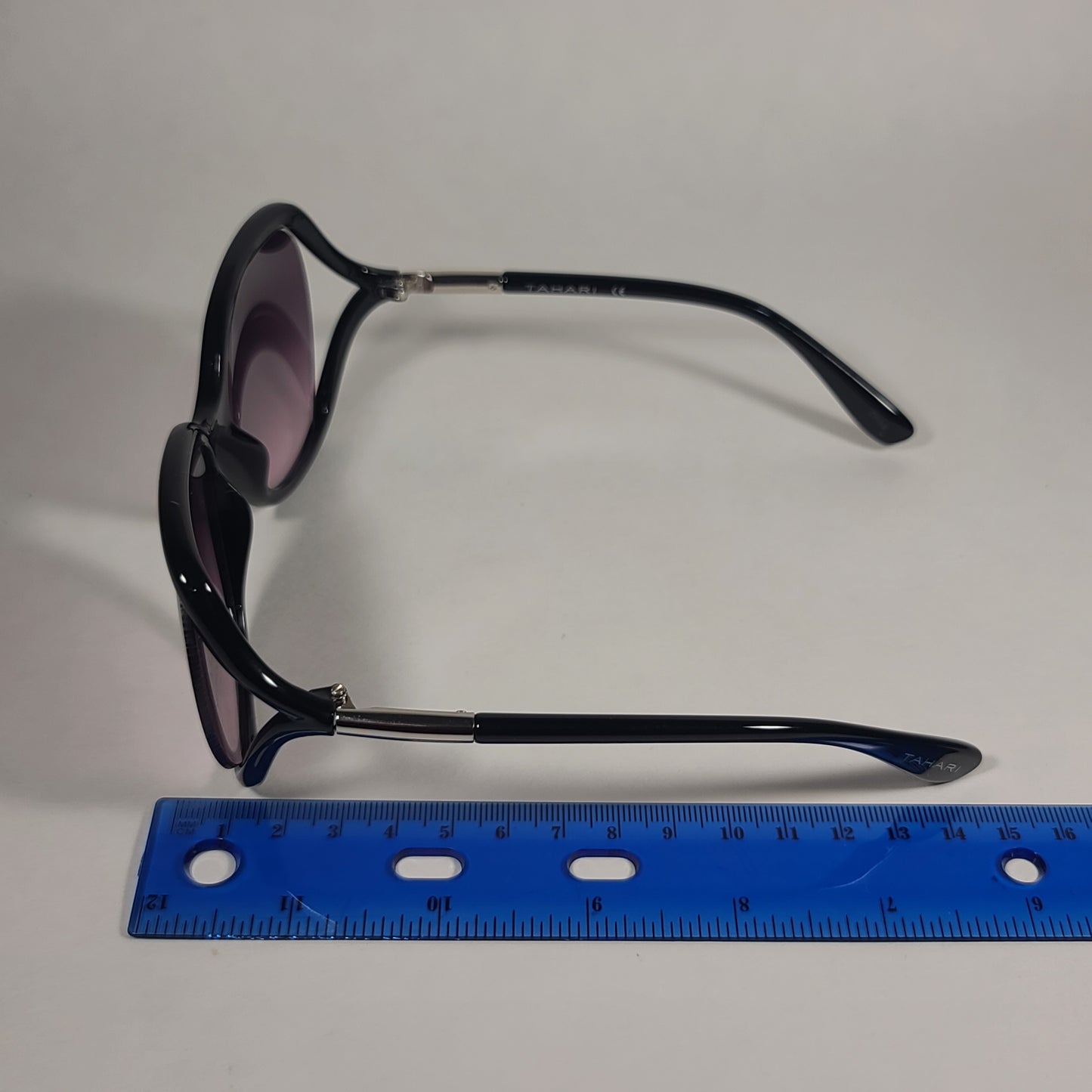 Tahari Butterfly Vented Sunglasses Shiny Black Frame Smoke Gradient Lens TH740 OX - Sunglasses