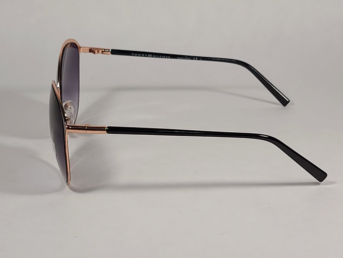 Tommy Hilfiger Shuri Cat Eye Sunglasses Shiny Black and Gold Frame Smoke Gradient Lens SHURI WM OL504 - Sunglasses