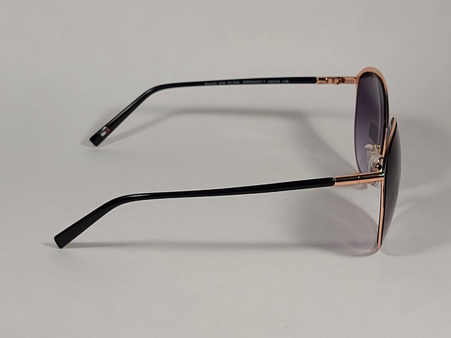 Tommy Hilfiger Shuri Cat Eye Sunglasses Shiny Black and Gold Frame Smoke Gradient Lens SHURI WM OL504 - Sunglasses