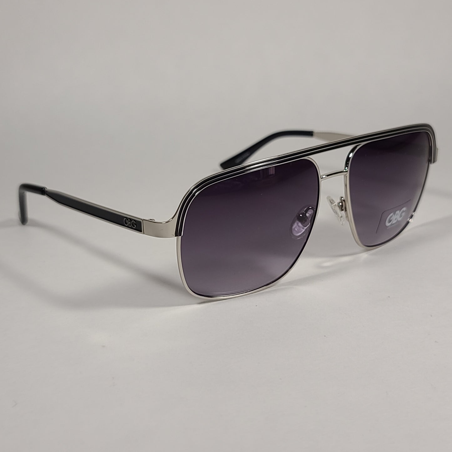 G By Guess Navigator Sunglasses Black And Silver Frame Gray Purple Smoke Gradient Lens GG2162 10B - Sunglasses