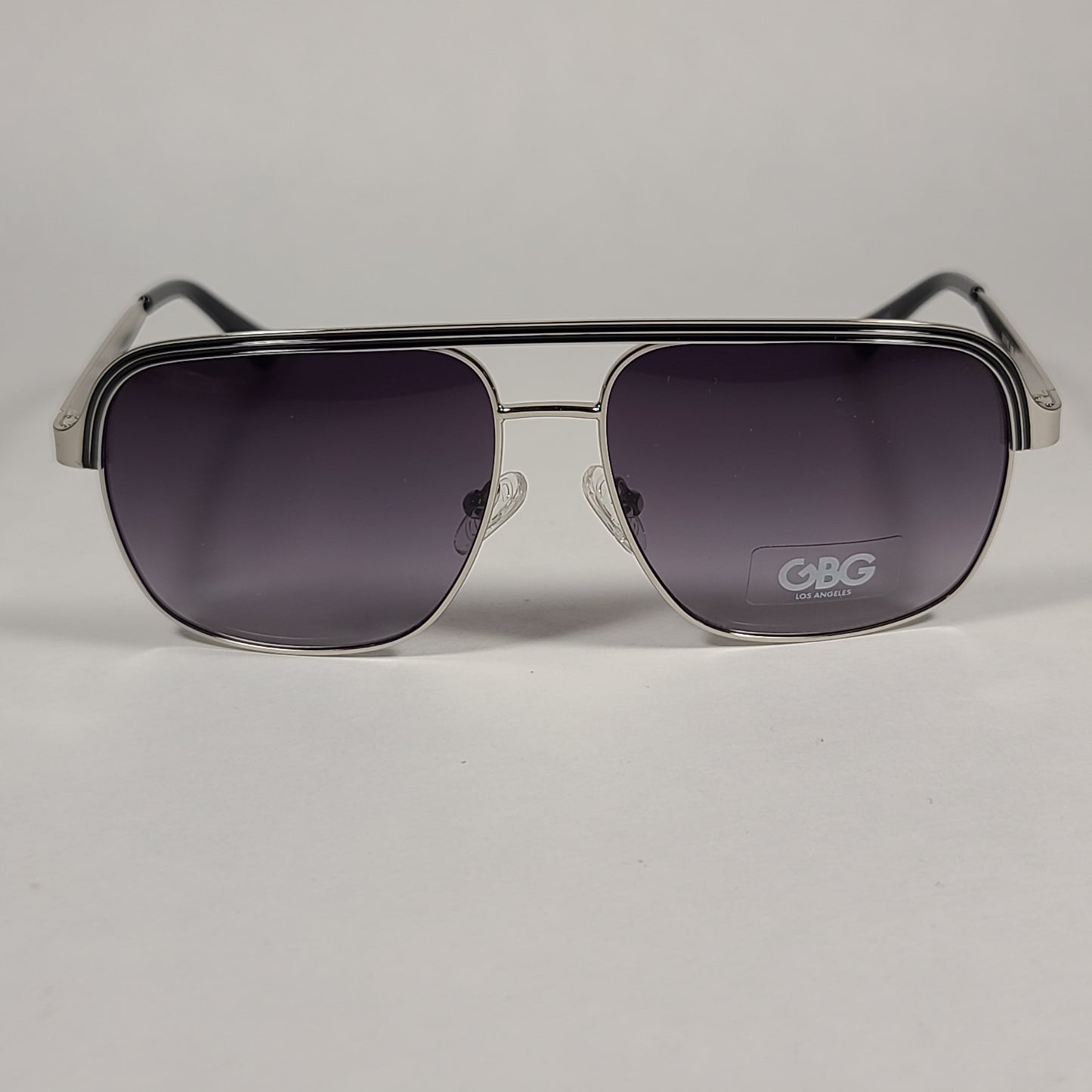 G By Guess Navigator Sunglasses Black And Silver Frame Gray Purple Smoke Gradient Lens GG2162 10B - Sunglasses