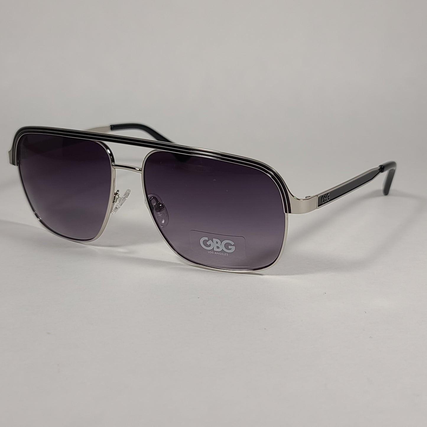 G By Guess Navigator Sunglasses Black And Silver Frame Gray Purple Smoke Gradient Lens GG2162 10B - Sunglasses