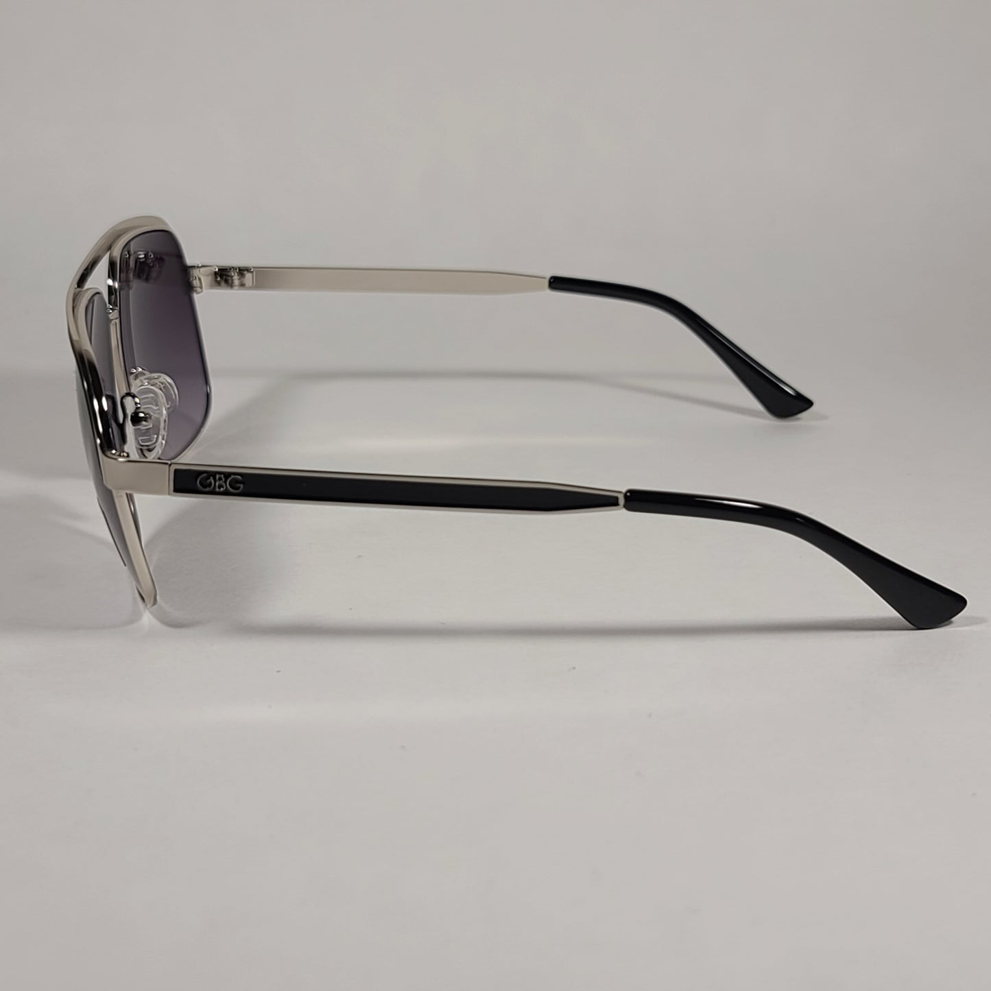 G By Guess Navigator Sunglasses Black And Silver Frame Gray Purple Smoke Gradient Lens GG2162 10B - Sunglasses
