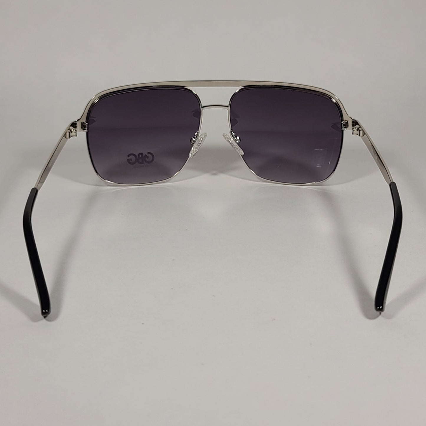G By Guess Navigator Sunglasses Black And Silver Frame Gray Purple Smoke Gradient Lens GG2162 10B - Sunglasses