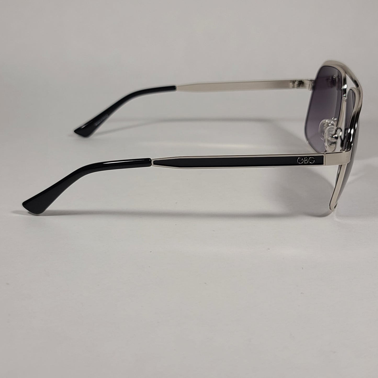 G By Guess Navigator Sunglasses Black And Silver Frame Gray Purple Smoke Gradient Lens GG2162 10B - Sunglasses