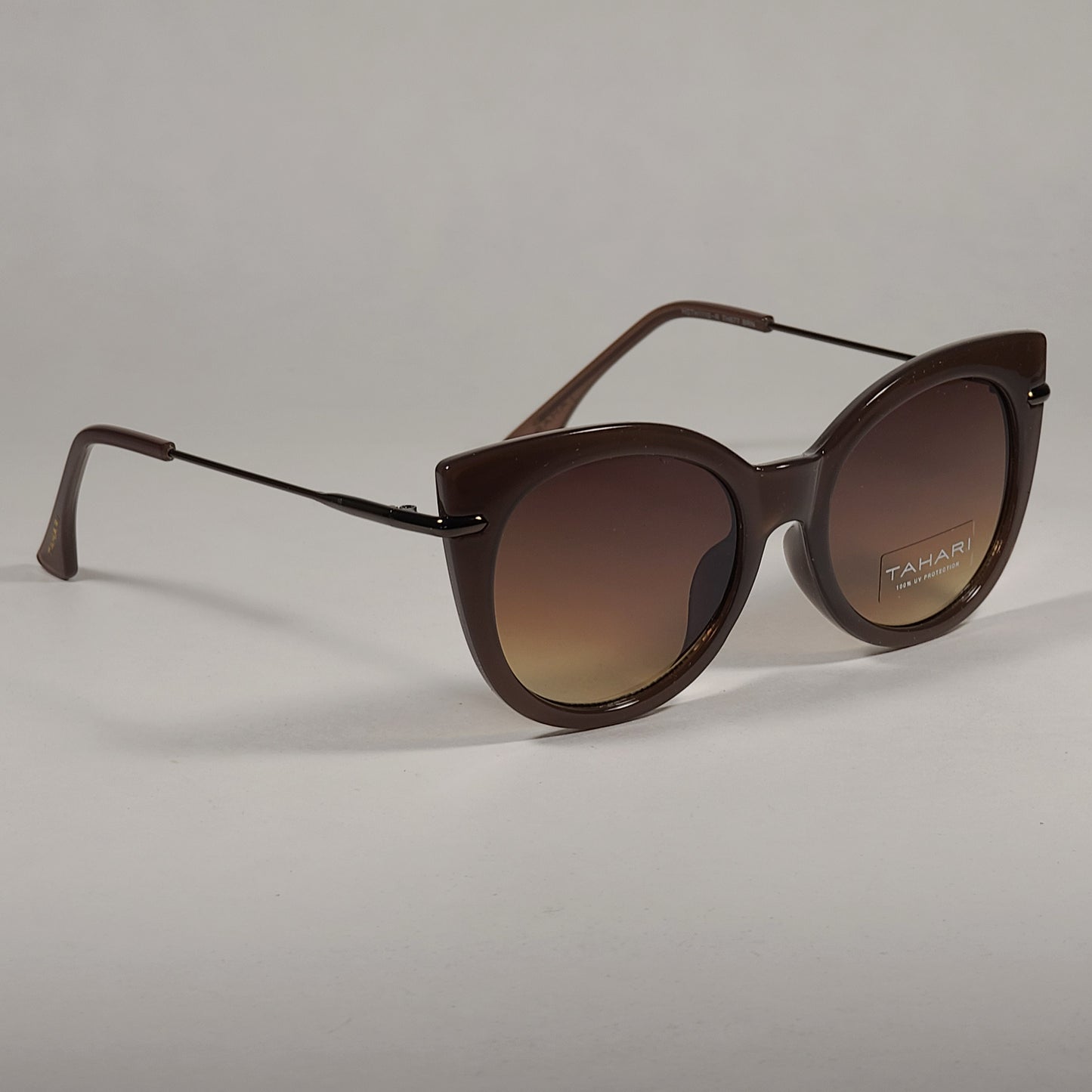 Tahari Round Cat Eye Sunglasses Brown Frame Brown Gradient Lens TH677 BRN - Sunglasses