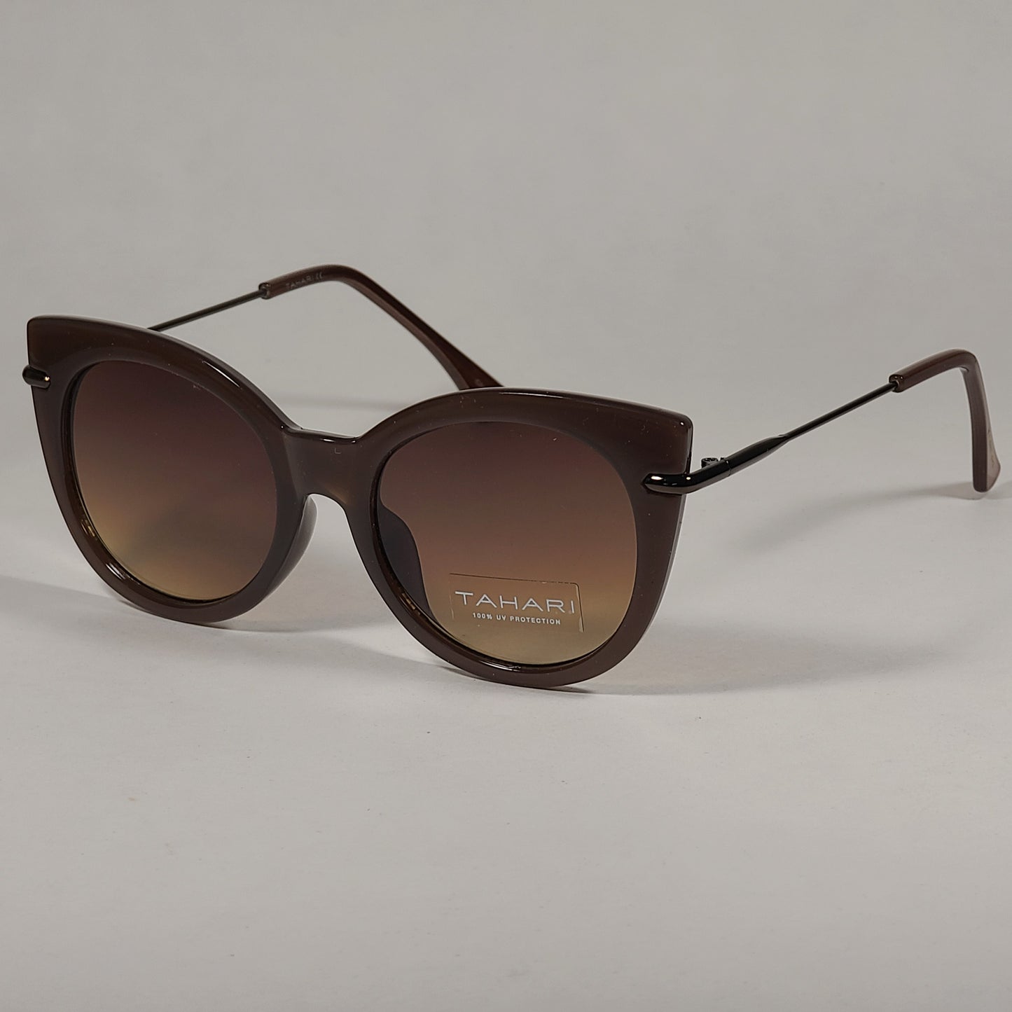 Tahari Round Cat Eye Sunglasses Brown Frame Brown Gradient Lens TH677 BRN - Sunglasses