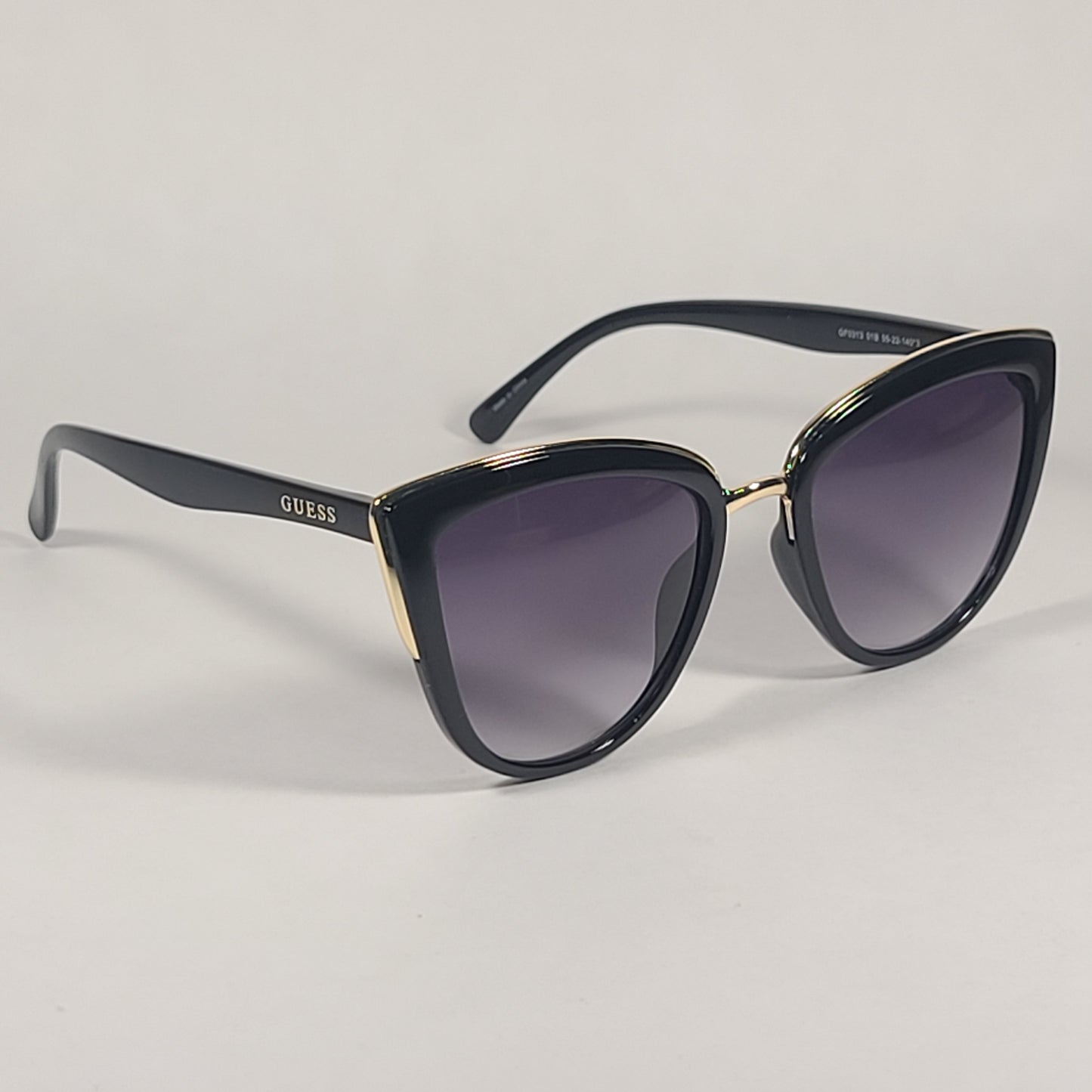 Guess Cat Eye Sunglasses Black Gold Frame Gray Gradient Lens GF0313 01B - Sunglasses
