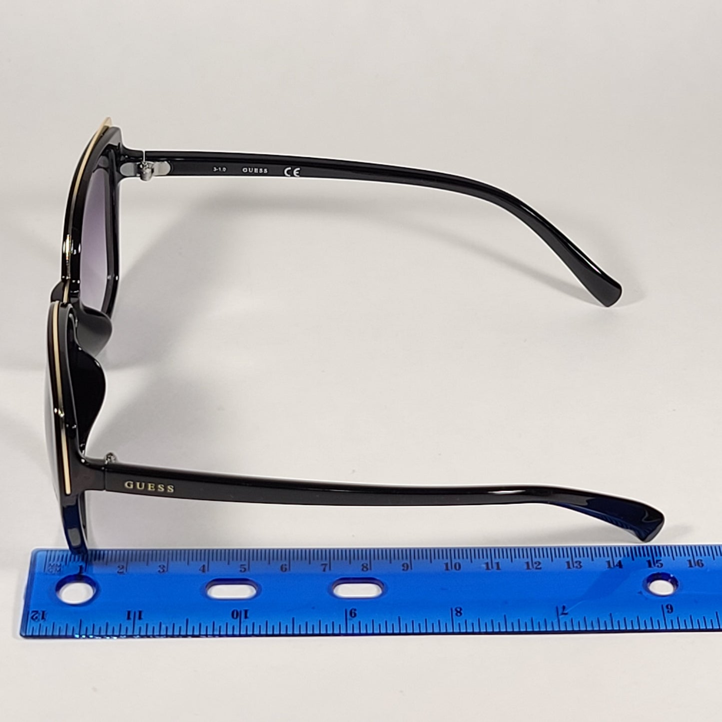 Guess Butterfly Sunglasses Shiny Black Gold Accent Gray Smoke Gradient Lens GF0380 01B - Sunglasses