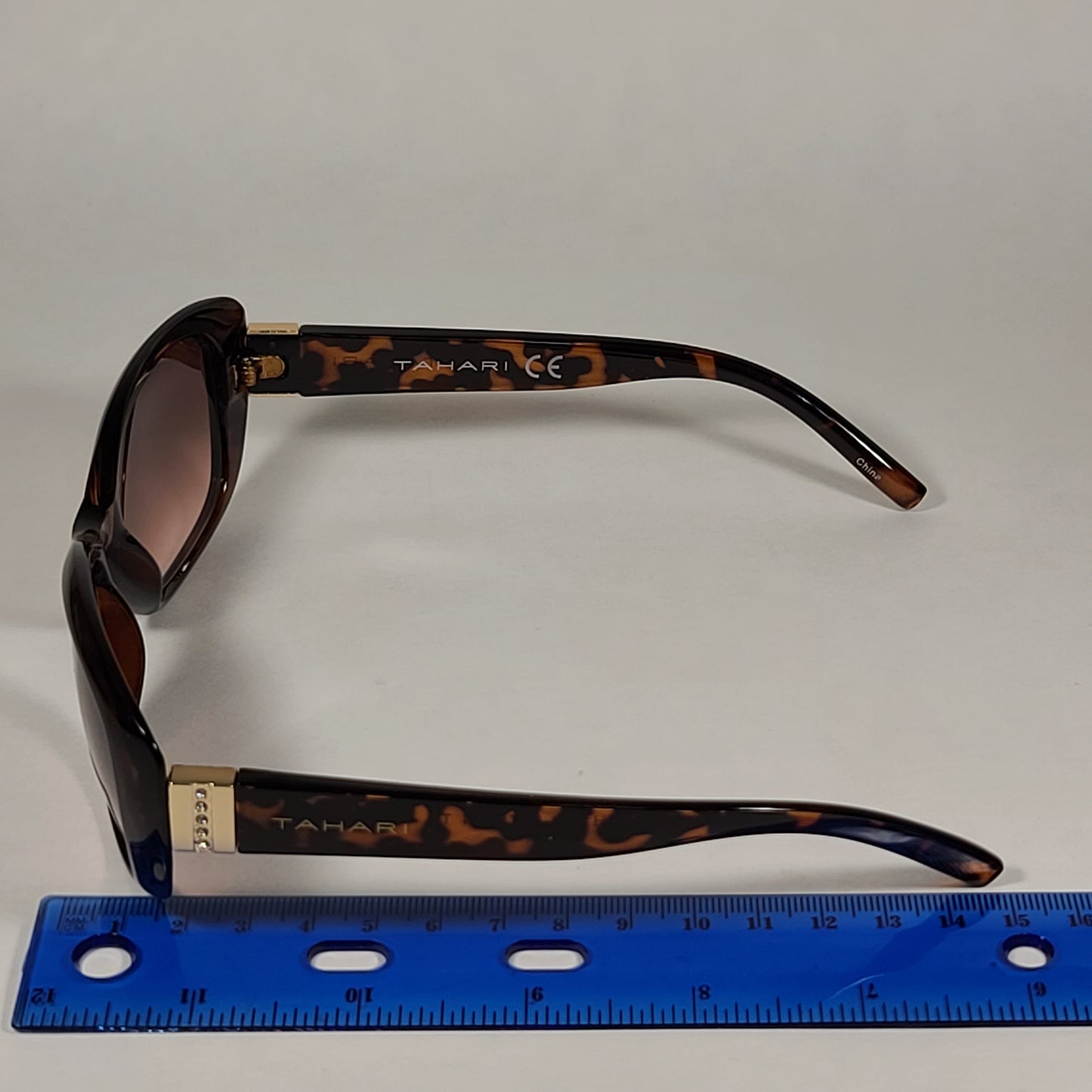 Tahari Oval Sunglasses Brown Tortoise Plastic Frame Rhinestone Temples Brown Lens TH754 TS - Sunglasses