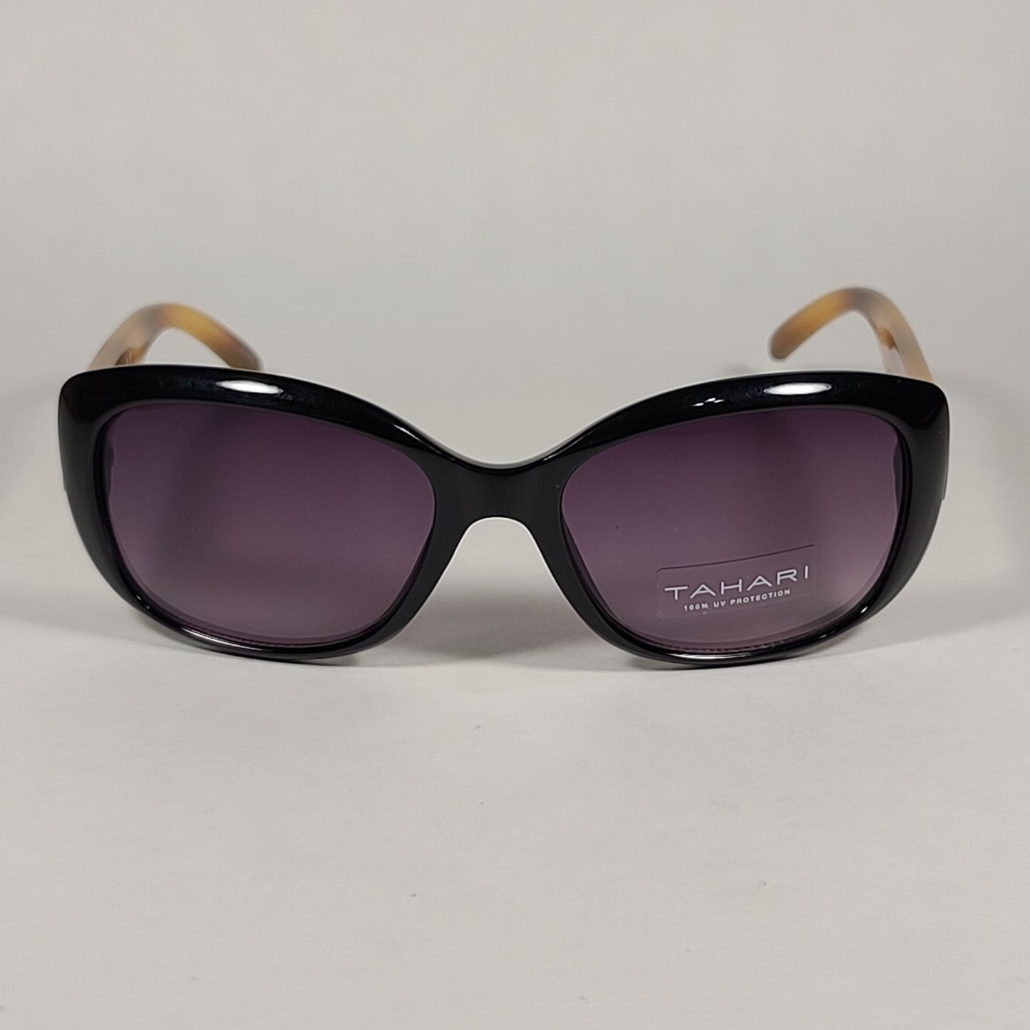 Tahari Oval Sunglasses Black And Light Havana Frame Rhinestone Temples Smoke Lens TH754 OX - Sunglasses